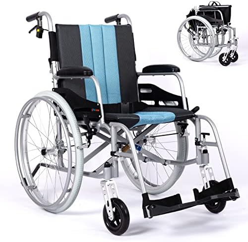 Hi-Fortune Magnesium лесна преклоплива инвалидска количка 21 bs само-погон стол со туристичка торба и перница, преносни и преклопни,