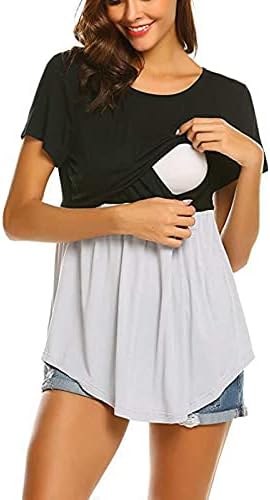 Мајчините врвови летни кратки ракави, медицински сестри, маица за крпеница на вратот, обична бремена облека блузи врвови