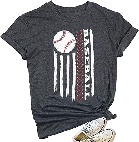 Бришење малку нечистотија на неа Бејзбол графичка симпатична маица женска буква печатена мекобол манчиња со секојдневни спортови