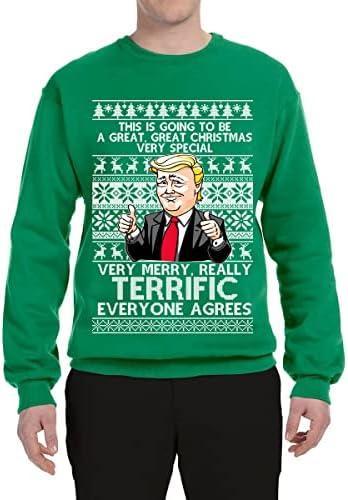 Диво боби одлично страшно Божиќно смешно смешно Доналд Трамп Божиќ грда Божиќен џемпер Унисекс екипаж графички џемпер