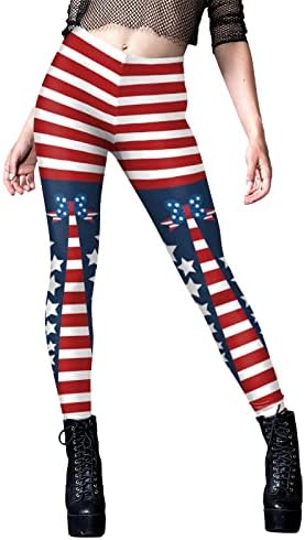Тренингот хеланки за жени што креваат патриотско американско знаме за контрола на стомакот, тенок молив пантолони, спортски хеланки