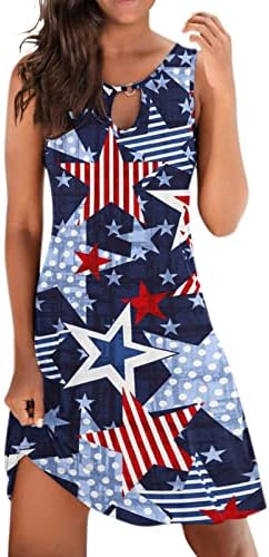 4 јули Фустан За Жени Секојдневен Летен Фустан На Плажа Американско Знаме Без Ракави О Клучалка За Вратот Ѕвезди Сарафан Со Пруги