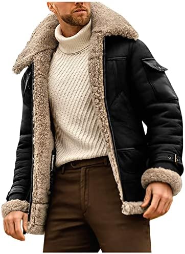 Јакна за машка задебелени долги ракави палто со кожна кожна руно јакна за надворешни работи за мажи за мажи