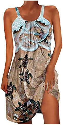 Фустани за жени обична забава морска желка печатена резервоар без ракави фустан О-врат лабава плажа бохо мини сундеса