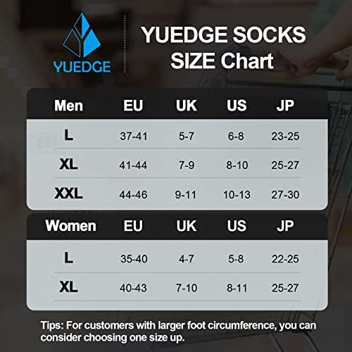 Yuedge 5 пара машки дишечки чорапи за пешачење перформанси Атлетски перничиња Чорапи за екипаж за мажи со големина 7-13