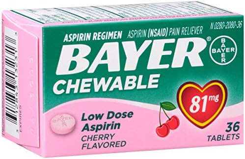 Режим на баер аспирин, таблети за џвакање од 81 мг, олеснувач на болка, цреша, 36 брои