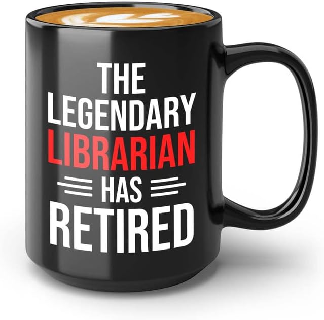 Флајри земјиште пензиониран библиотекар кафе кригла 15oz црна - библиотекар пензиониран - подарок за поети книжарници Библиофил библиотекарски