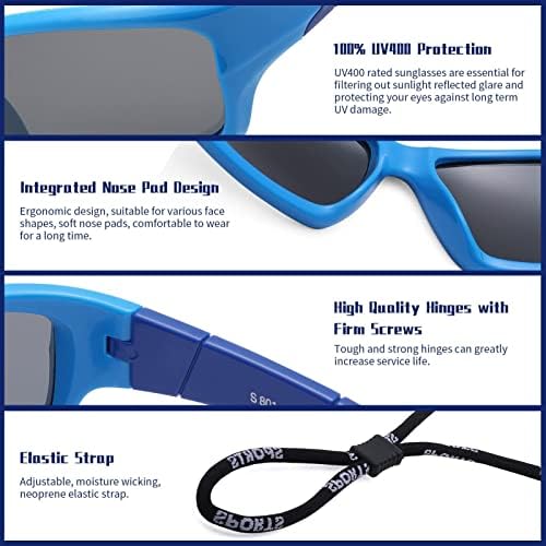 Коазион Детски Спортски Очила за Сонце Со Ремен Поларизирана Ув Заштита За Момчиња И Девојчиња Флексибилни Гумени Очила Нијанси