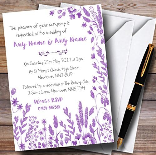 Прашливи Виолетови Есенски Лисја Акварел Персонализирани Свадбени Покани
