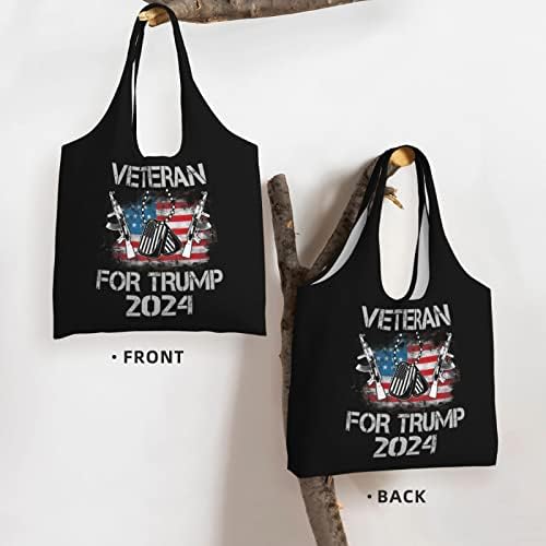 Ветерани за Трамп 2024 платно торбички торбички за еднократна употреба торба за шопинг за дневни жени или мажи