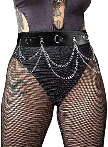 Blackhtx Punk Gothic Belt Leather Body Congers Goth Accessory Rock Farms Belts за жени и девојчиња