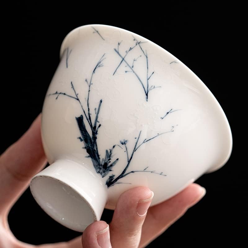 TJLSS 130 ml рачно насликан слива цвет уметност керамички чај, покриен сад единечен чај гаиван домаќинство кунг фу, церемонија на чај