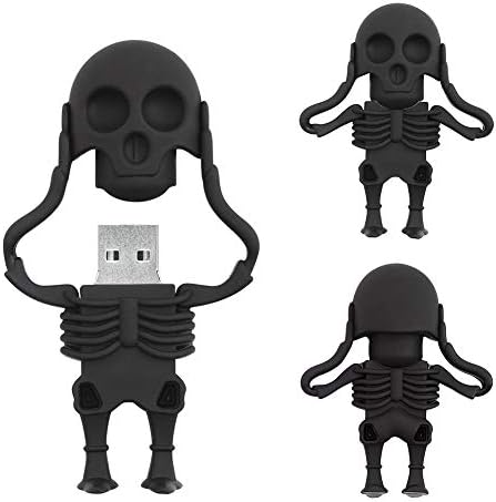 64 GB USB Flash Dright Carticon Skelet Skelet Memory Stick, BorlterClamp Cool Thumb Drive Pense Drive Неверојатни подароци, црна
