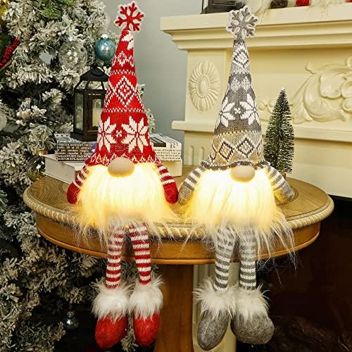 Juegoal 2 пакувања осветлени Божиќни гноми со висат нозе, 19,5 inch рачно изработени кадирански скандинавски шведски том, осветли елф