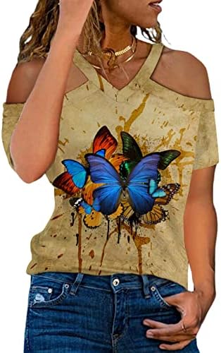 Термички нејасни врвови тинејџерски девојки лизгање краток ракав vneck spancex градиент пеперутка цветни врвови маици женски re re