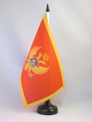 ЗНАМЕ На Аз Црна Гора Знаме на Маса 5 х 8 - Црногорско Биро знаме 21 х 14 см-Црн Пластичен Стап И Основа