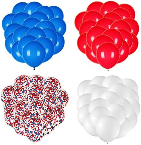ЏОЈПОП 80 парчиња Црвени Бели И Сини Латекс Балони Со Конфети Балони за Украси На 4 јули Денот На Независноста Патриотска Годишнина