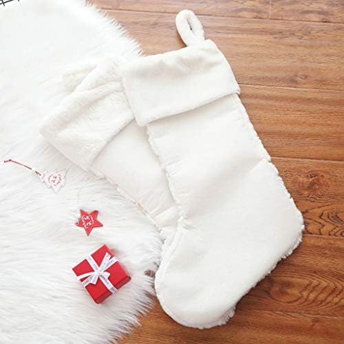 Божиќни чорапи на Еволе, високи бели плишани бодили од 19 инчи, држачи за чорапи за порибување со висечки јамки за украси за празници