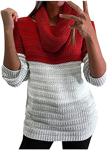 PRDECEXLU Полите Soiree Зимски Џемпер Со Долги Ракави Жени Основни Плетени V Вратот Удобност Пуловер Лабава Шарени Џемпер за