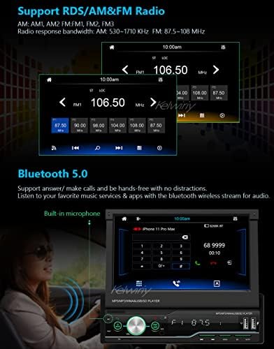 7 Еден Дин Автомобил Стерео Bluetooth Автомобил Аудио Систем Компатибилен Со Apple Carplay &засилувач; Андроид Авто Главата Единица Екран