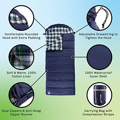 XL торба за спиење-32F Comfort оценета 3-сезонска торба за спиење во стилот на плик со аспиратор за ранец, пешачење и кампување