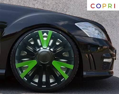 Копри комплет од 4 покривка од 4 тркала од 13 инчи црно-зелена Hubcap Snap-on одговара на Форд