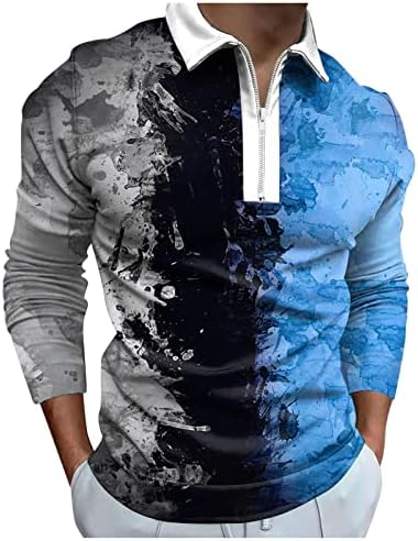 Wocachi 2022 Mens Polo кошули, долги ракави 1/4 zip up вратот голф врвови во боја на бои за крпеница спортски обичен дизајнер кошула