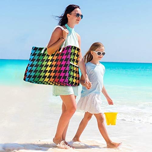 Алаза цик -цак шема во бои на виножито, торбички торбички за плажа за патувања во теретана, внатрешни џебови