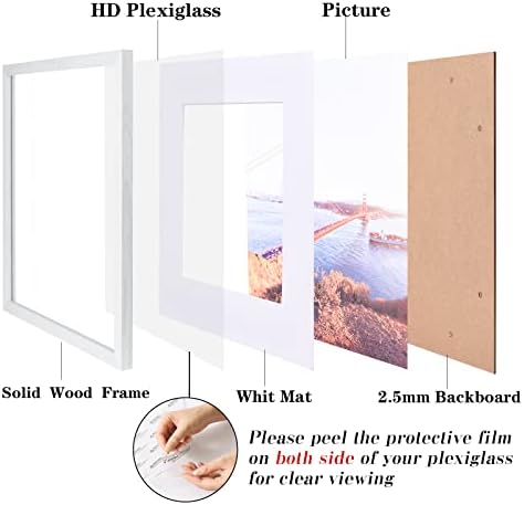 Wyooxoo 18x18 Рамка за слика на бело цврсто дрво Постери за прикажување на фотографии 14x14 со мат или 18х18 без мат, wallидна рамка