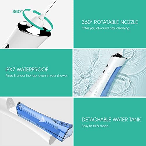 Војник Вода за стоматолошки заби за заби, преносен и пополнување орален наводнувач со 4 совети за полнење и IPX7 водоотпорни заби