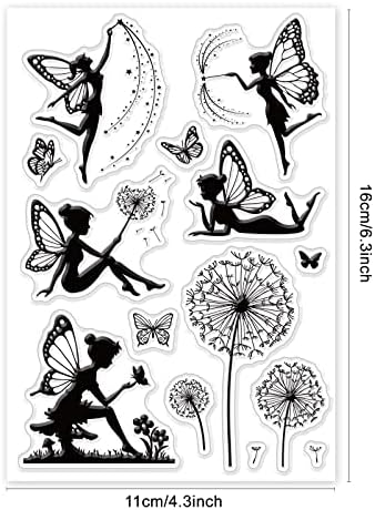 Globleland пеперутка самовила чиста печат цветна џуџиња силиконски чисти печат глуварче гумен печат за изработка на картички за списанија
