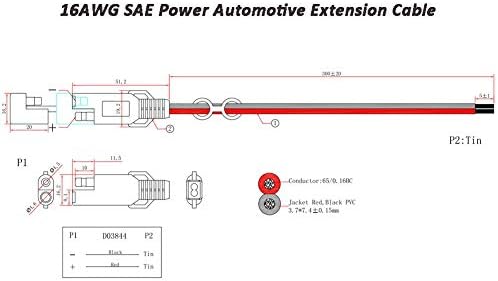 16awg SAE Power Automotive Extension Cable 2 Pin Брзо исклучување DC Connector Corn Coder Приклучок 12V 30cm со водоотпорно капаче