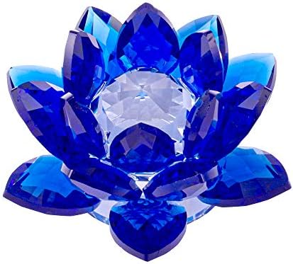 Amlong Crystal 3 инчи Sapphire Blue Crystal Lotus Flower Feng Shui Home Decor со кутија за подароци