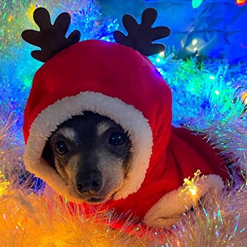 Кучешки божиќни носии, миленичиња ладно временски џемпер палто, кученце Дедо Мраз ирваси на ирваси, зимска качулка, топла облека