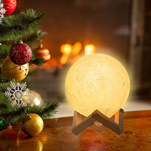 Месечината ламба, Lecmark 20cm 3D печатење LED Moon Light Light Touch прекинувач затемнување на масата за кревети со дрвени домови