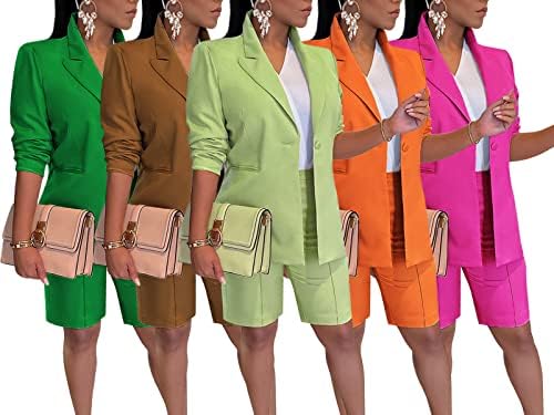 Famnbro Blazer Shorts Set for Women 2023 Две парчиња облека со едно копче до јакна и кратки костуми во Бермуда