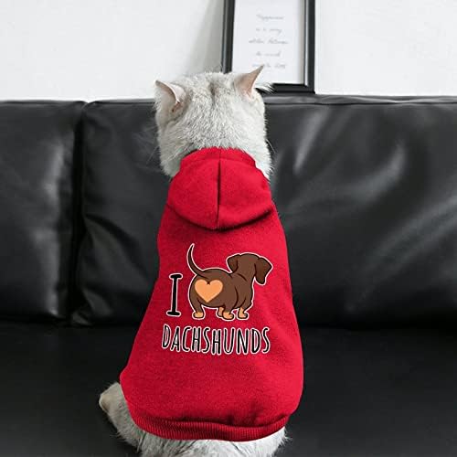 Јас многу го сакам духшунд куче дуксер со капа, графичка кучиња мачка облека, симпатична миленичиња зимски костум црно