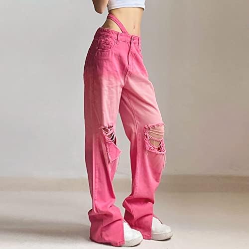 Прекрасни фармерки за медицински сестри за тинејџери трендовски баги, женски високи половини од тексас фармерки обични буги панталони