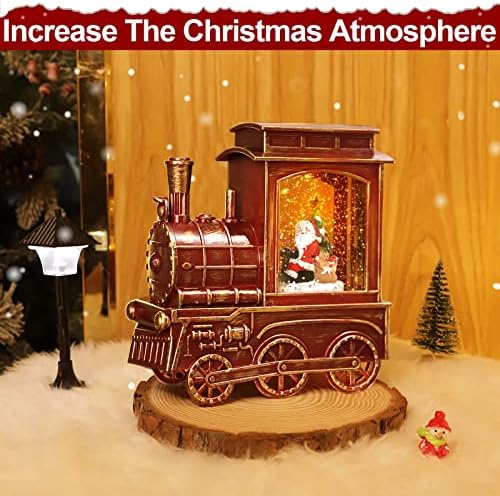 Музички осветлен Божиќен воз снег глобус фенер декор, Дедо Мраз мечка 8 песни тајмер USB или батерија оперирана Божиќ фенер Сјај Снежен глобус