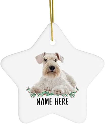 Смешно персонализирано име Минијатурно Шнаузер Бели подароци за кучиња Мама сопствени текстуални подароци 2023 украси за новогодишна елка керамичка