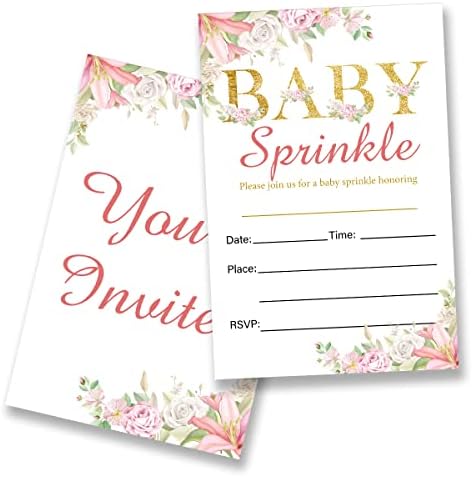 Покани за забава за бебешки туш за бебиња со коверти сет од 20, цветна тема бебе Пополнете Пополнете ги картичките
