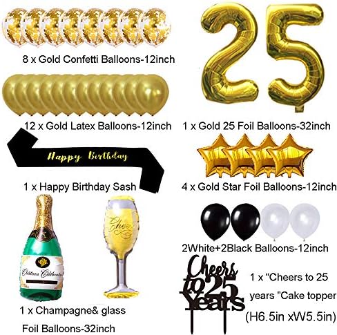 Злато 25-Ти роденден Украси комплет-Навива За 25 Години Банер Балони И Торта Врвот, Среќен Роденден Појас, Злато Ламба Фолија