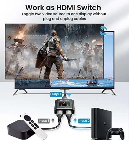 HDMI Прекинувач HDMI Сплитер 4K@60HZ, HDR UHD HDMI2. 0 Прекинувач 2 Во 1 Надвор, Алуминиум Двонасочна HDMI Сплитер 1 во 2 Надвор, Поддржува HDCP2. 2 4K 3D 1080P ЗА PS4 PS5 Blu-Ray-Плеер Оган Стап Xbox КОМ