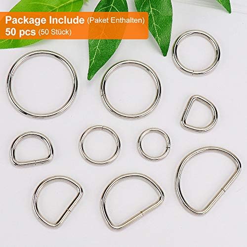 Hysagtek 50 парчиња метал О прстен и Д прстен, не-заварени метални прстени повеќенаменски токи за ленти за торби, ремени, Macrame,