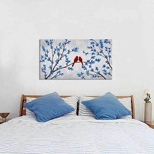Ihappywall сини дрвја црвени птици платно wallидна уметност романтична loveубов апстрактна шумска пејзаж слика на платно за спална соба дома декориран и врамен подготвен д