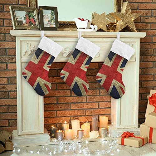 Пимилагу ретро британско знаме Божиќни чорапи 2 пакувања 17,7 , виси чорапи за Божиќна декорација