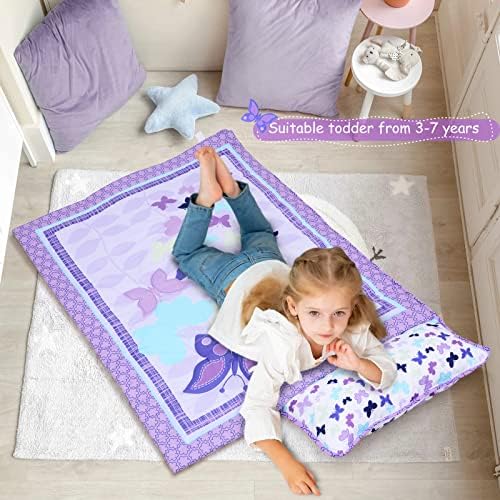 Uomny дете на матура Мат Девојки Детски Нап душеци со отстранлива перница и ќебе пеперутка за деца за спиење за деца за предучилишна