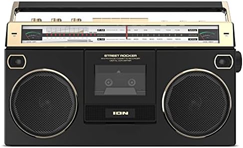 Ion Audio 1980-тите преносни Bluetooth Boombox AM/FM Radio Cassette Player Recorder, VU Meters, USB-снимање, двојни звучници