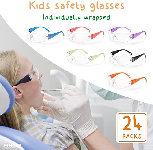 ЕЛСИЗАМ 24 Пакет Деца Очила За Безбедност во 6 Бои, Ув Заштита Очила За Деца, Влијание &засилувач; Балистички Отпорни Заштитни Очила