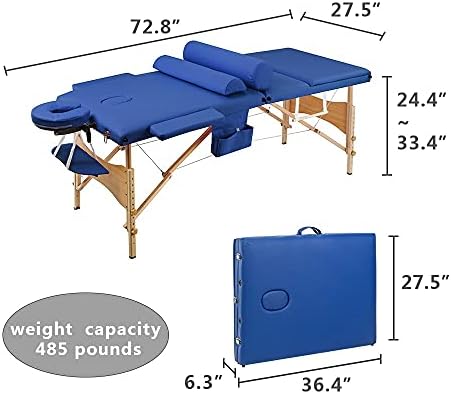 WYFDP 3 делови185 x 70 x 85cm преклопен кревет за убавина преклопување преносна масажа за масажа за убавина сет 70 см широко сино